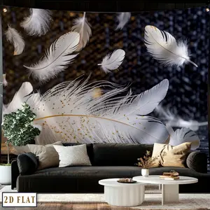 2D Flat Banner,1pc Party Banner, 3D Abstract art feather background, soft and delicate feather banner, unique home decor, room and living room decor, suitable for home, parties and bars, patry decoration