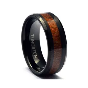 The Robinwood - Tungsten Men's Wood Wedding Band Black & Bevels
