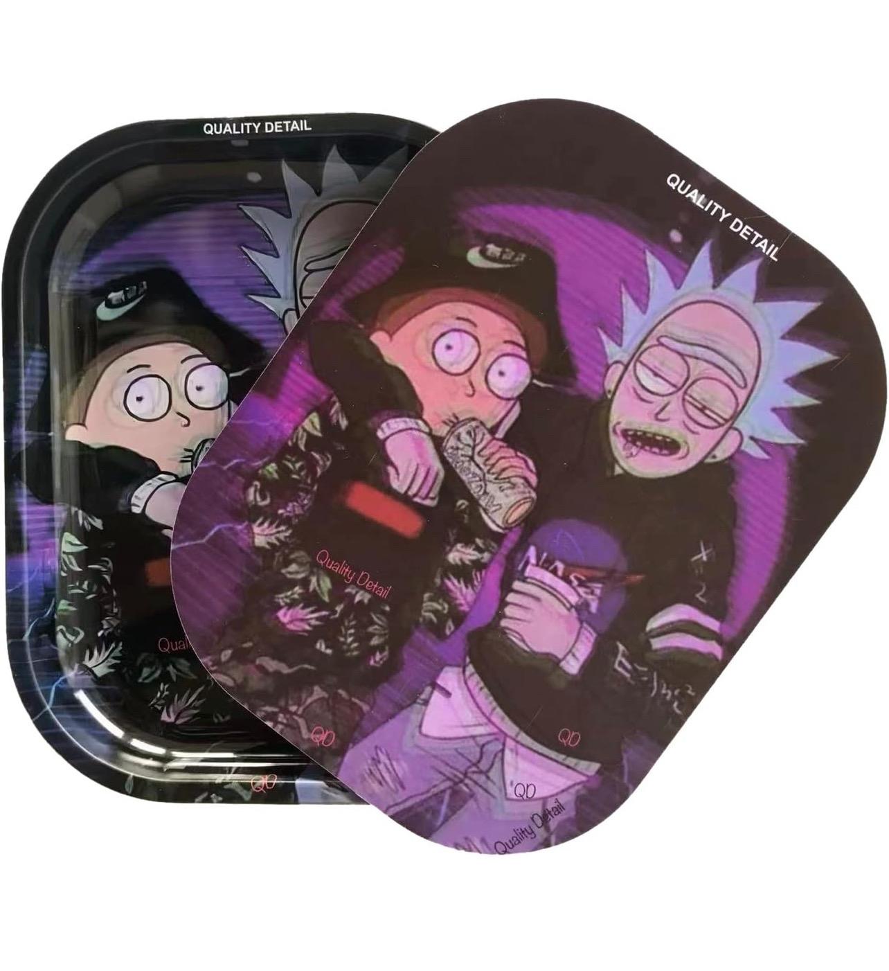 Premium Cartoon Drinking Soda and Ice Tea 7x5 Inch Metal Tray Set with Magnetic Lid Plates Square Tableware