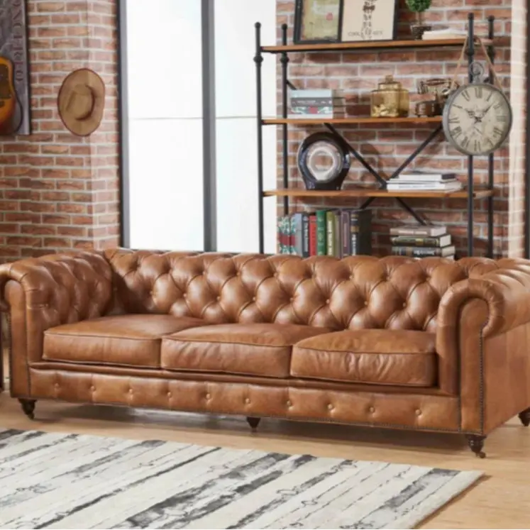 Century Chesterfield Sofa - Light Brown Leather Century Chesterfield Sofa - Light Brown Leather