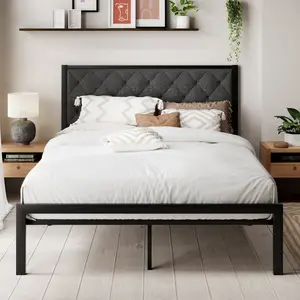 MUTICOR Twin/Full/Queen/King Size Bed Frame with Upholstered Headboard, 【Frame Only No Mattress】Platform Bed Frame with Metal Slats, Button Tufted Diamond Stitched Headboard, Noise Free, No Box Spring Needed#SummerVibes