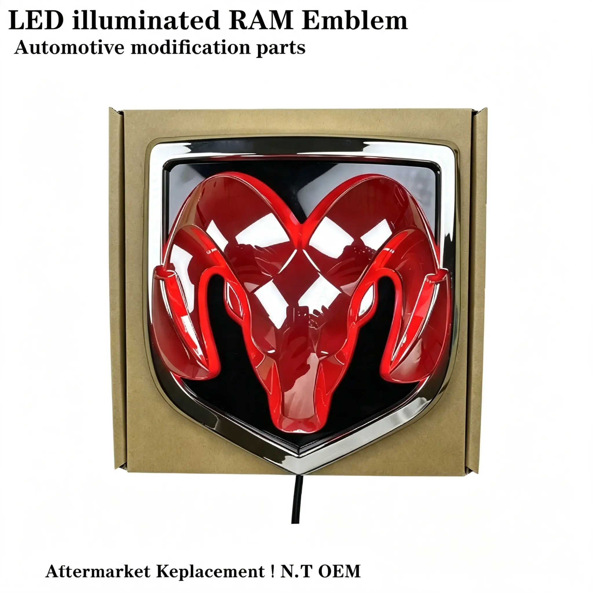 Front & Rear LED Emblem Applicable to Dodge Ram Kuwei Kubo Led Luminous withLight Modified Ram Head Standard Bumper Stickers RearCar Badge Car Mark Dodge Ram glowing emblem