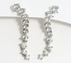 Diamonique Round Cut Drop Earrings, Sterling Silver