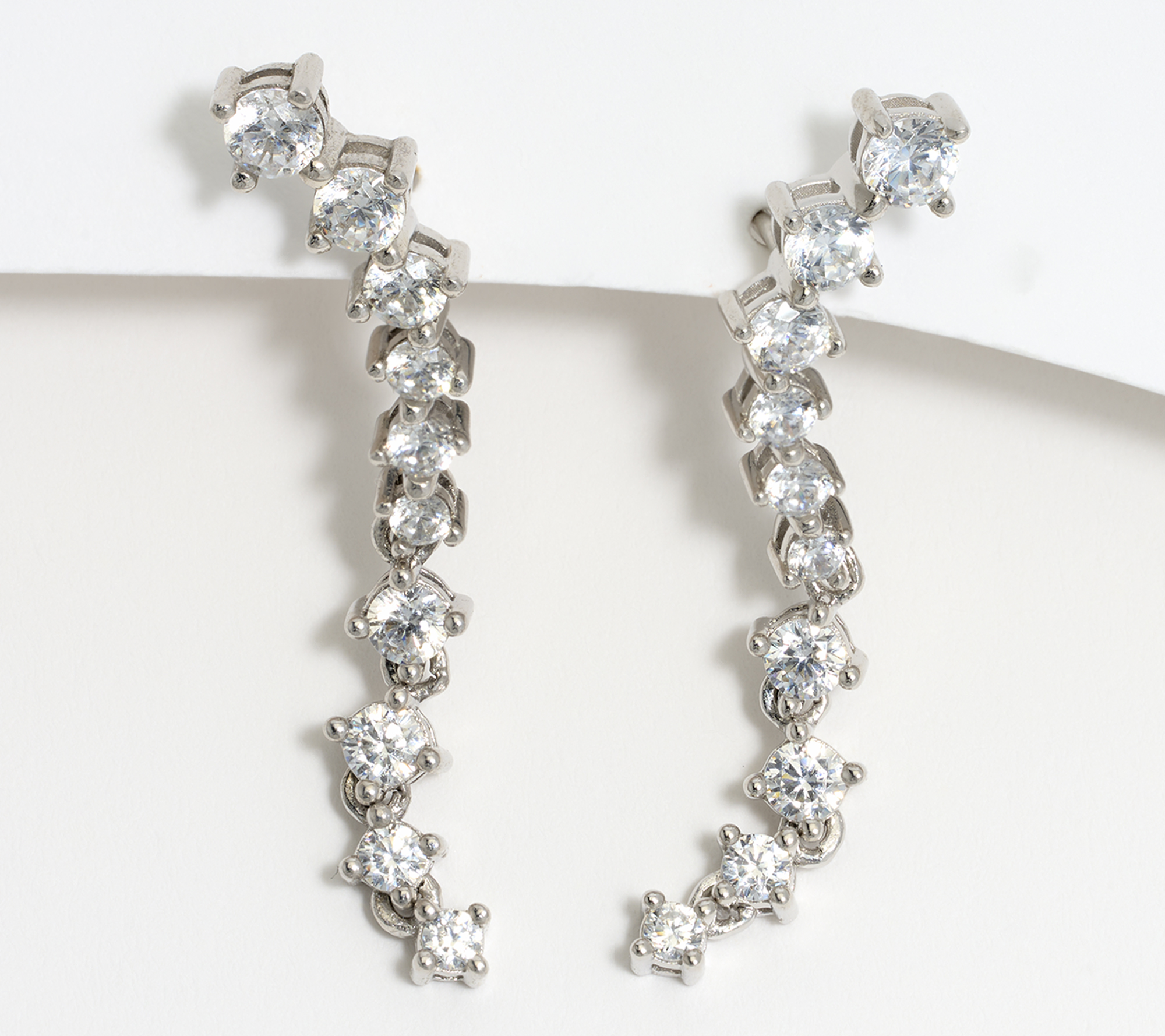 Diamonique Round Cut Drop Earrings, Sterling Silver