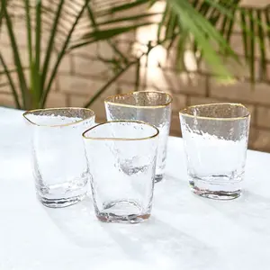 Set of 4 Clear Glass with Gold Rim Water Glasses