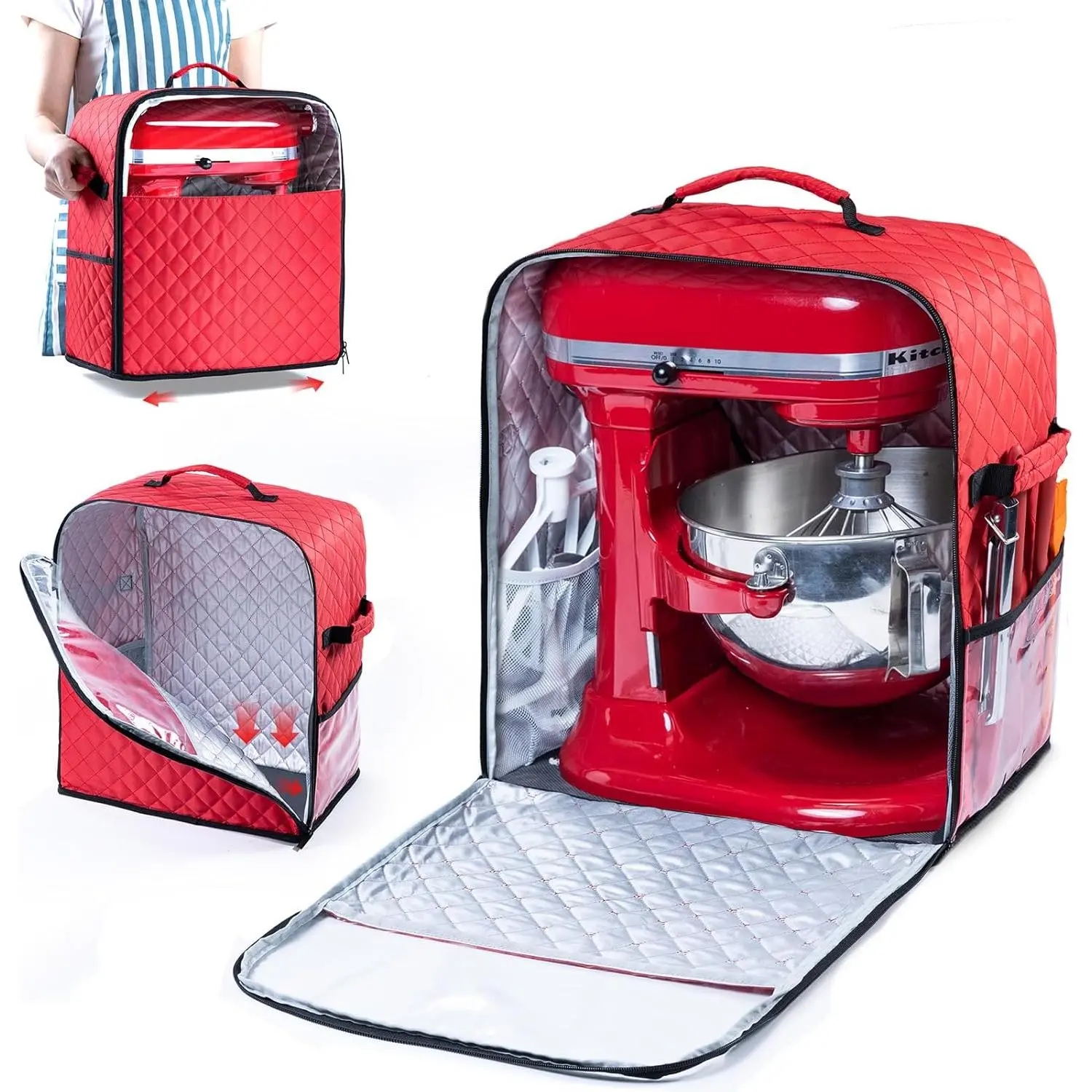 Stand Mixer Cover with Appliance Sliders Base Compatible with  Mixer-Storage Bag for 6/7/8 Quart with Pockets for Kitchen Aid Accessories and Attachments