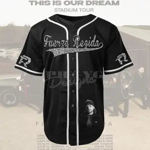 Adult Fuerza Regida This is our dream Tour, Black oversized Baseball (dress) Jersey, Personalized with Glitter