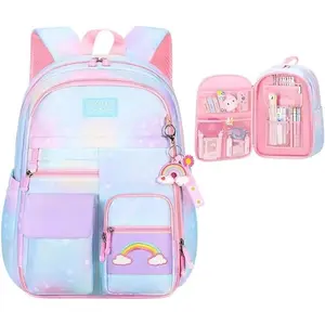 BY-057  Backpack for Girls with Chest Buckle Kids Bookbag for Elementary School Water Resistant School Bag Purple