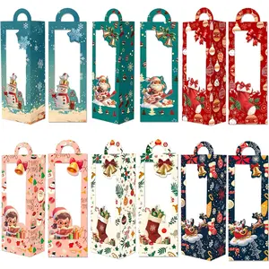 24 count Christmas  Boxes with Handle, 6 Designs Cardboard  Boxes with Clear Window for Holiday Cookie Candy Packaging, Christmas House Candy Boxes Party Favor Supplies