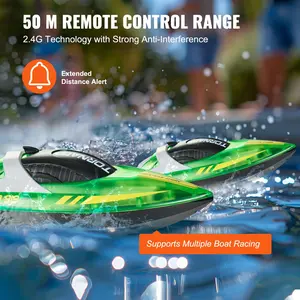 RC Boat, 2.4GHz 12 km/h, Remote Control Boat for Pools & Lakes, Racing Boat with LED Light, 2 Rechargeable Batteries, Whole Body Waterproof, Water Play Toy Gift for Adults Boys & Girls, Green