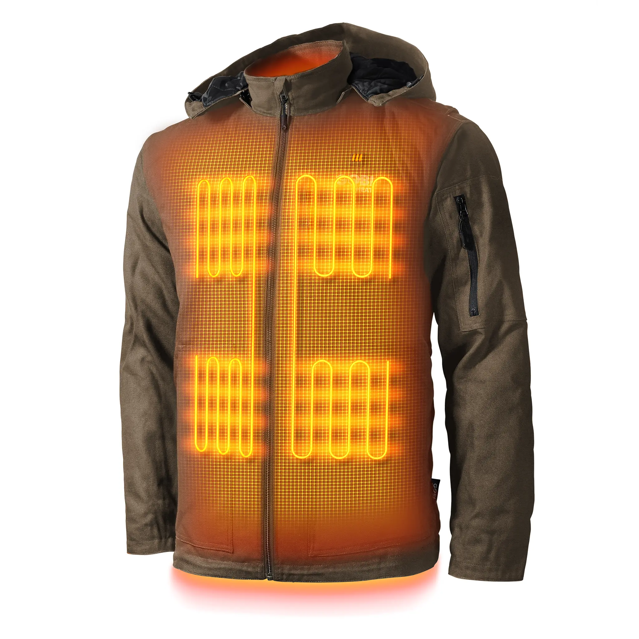 Grit Mens Heated Workwear Jacket - Heated Design, Front Zipper, Brown Color, Suitable for Outdoor Activities
