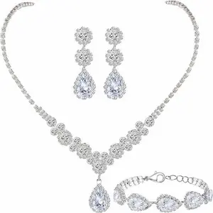 3 Sets Exquisite Bride Jewelry Set,Rhinestone Jewelry Sets, Western Style Wedding Accessories, Necklace and Earrings, Statement Choker Necklace Earrings Bracelets Sets for Wedding Party Prom - Home Improvement.