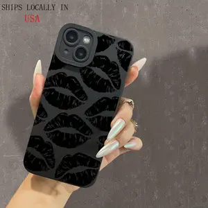 Black Lips Suitable for iPhone12 Mobile Phone Case Apple 13/14 Straight Edge 11 New Female 13pro Lens Full Package Max Silicone x Anti-fall xr/xs Trendy 7P Couple 8plus Men's IP Case 7/8 Protector Wireless