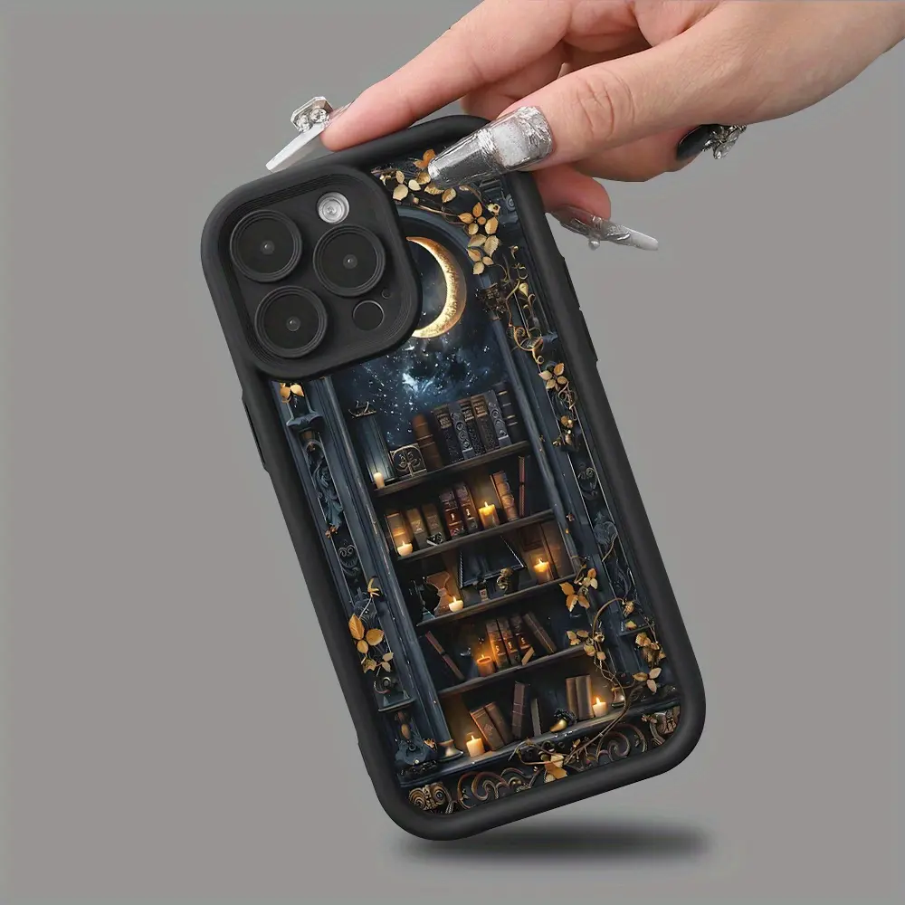 Fashion Minimalist Moon Bookshelf Design Shockproof Ultra-Thin Protective Case, Anti-Drop Phone Cover for iPhone 17/16/15/14/13/12/11/plus/pro Max