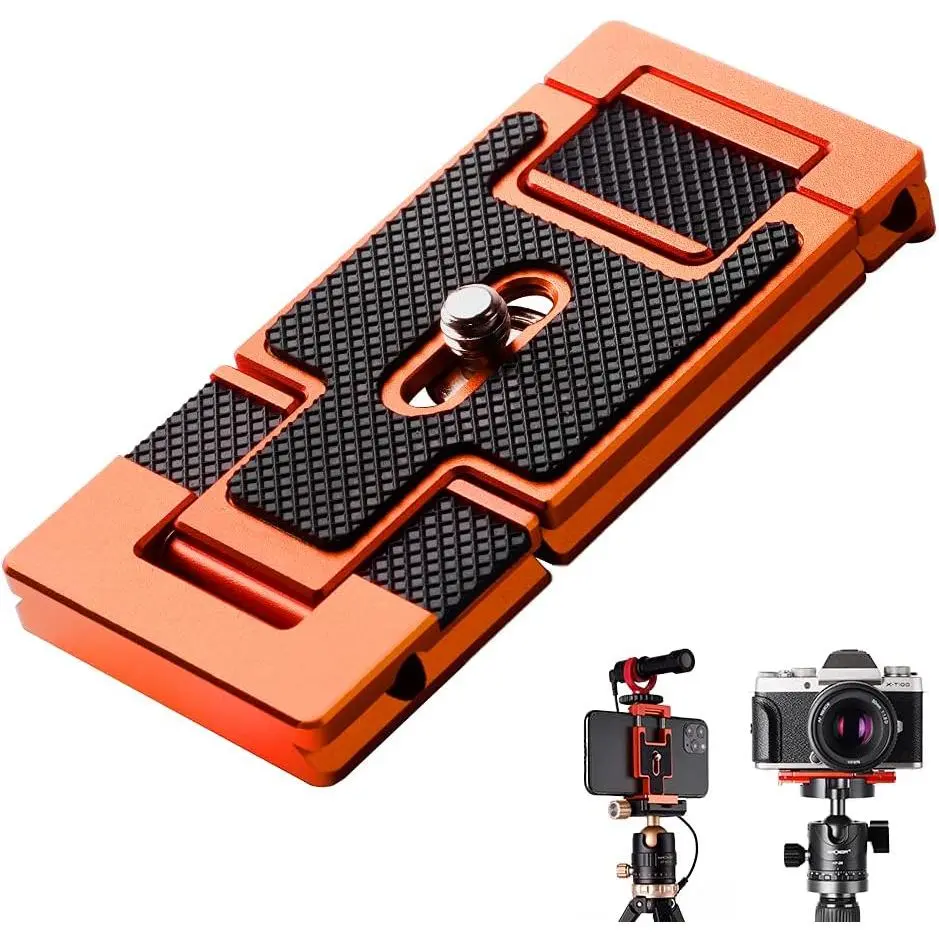 K&F Concept Aluminum Alloy Quick Release Plate with 1/4-Inch Screw, Tripod Accessory for Digital Camera, Smartphone, Cage, Photography Tool for Content Creators (Orange)