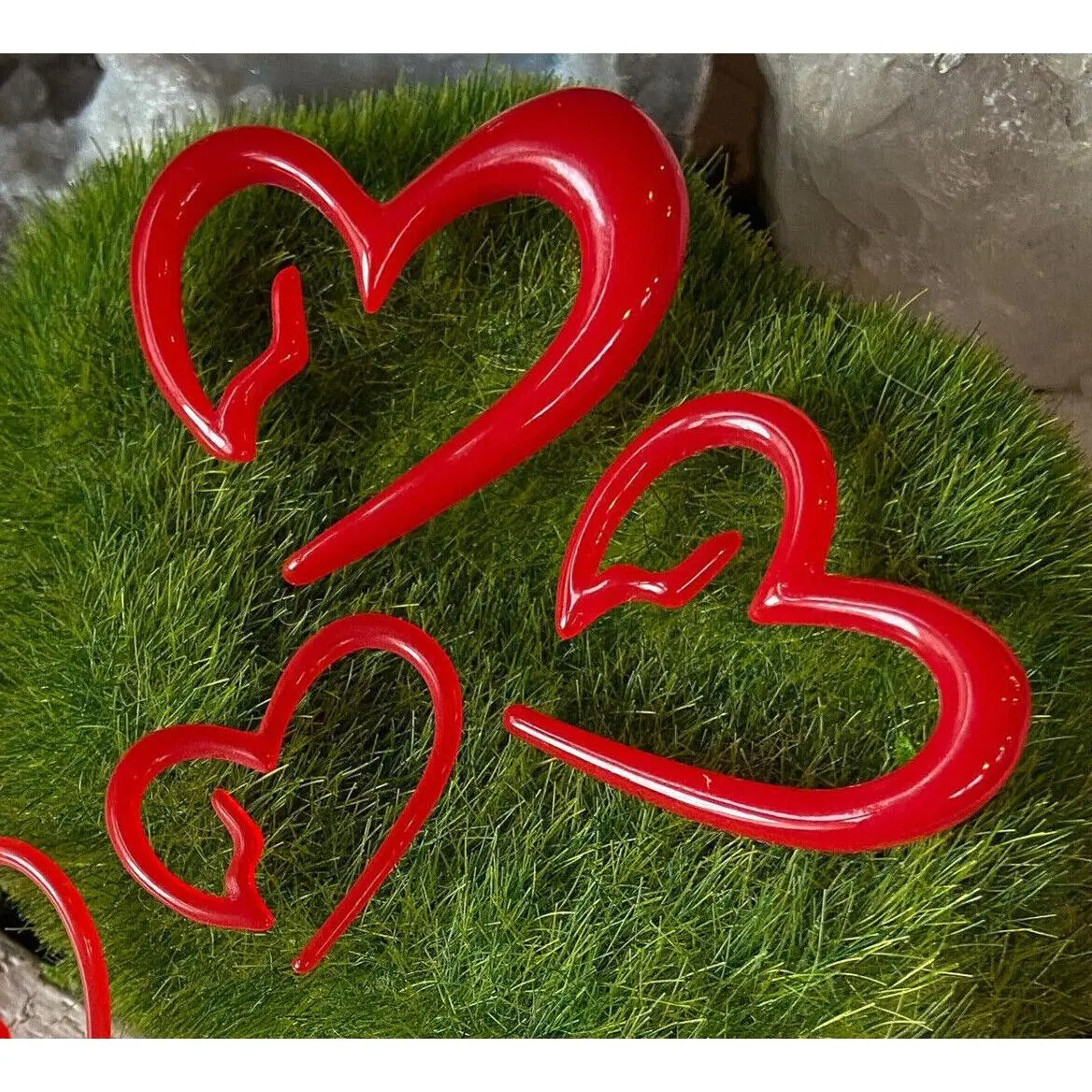PAIR Heart Breaker Red Acrylic Tapers Plugs Tunnels Earlets Lobe Expander Gauges