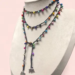 Handmade Crochet Multicolor Beaded Necklace with Elephant Charms for Women Dopamine Crochet Necklace — Soft, Bold & Colorful