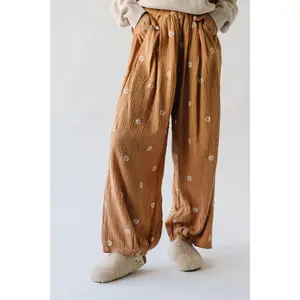 The Gabalis Daisy Embroidered Pant in Tan