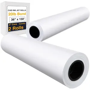 Wide Format Paper,2 Rolls Plotter Paper 36 In x 150 Ft, CAD Bond Rolls,20lb,Bond Paper on 2" Core for CAD Printing on Wide Format Ink Jet Printers