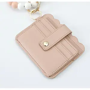 2025 New wallets women ultra-thin RFID anti-theft swipe case with many credit card ID and beaded keychain