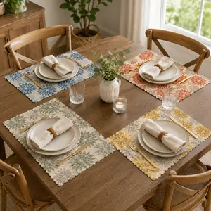 4-Pack Fall Floral Placemat Set, 12x18 in Washable Non-Slip Table Mats for Thanksgiving, Kitchen & Dining Decor