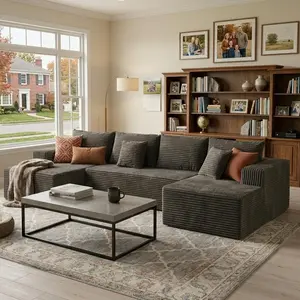 CAODOC U-Shaped Corduroy Sectional Sofa for Living Room or Apartment, Modular Reconfigurable Cloud Couch with Deep Seats and 2 Chaise Lounges, Big Comfy Sofa Bed, No Assembly Required, Compressed Corduroy Fabric, Space-Saving Design