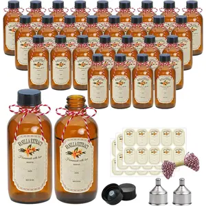 4 oz  Glass Bottles - Small Glass Jars with Black  Empty Boston Bottle,Dispensing Bottles for Homemade Vanilla Extract, Essential Oils,   (30)