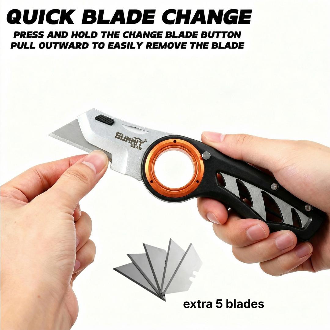 EDC Folding Utility Knife,Compact,BoxCutter,Lightweight,Aluminum Handle,5 PICS SK5 Blades replacement,Belt Clip,knives for men,tools and gadgets for him,EDC Tool for HomeOffice,navajas para hombres trabajo