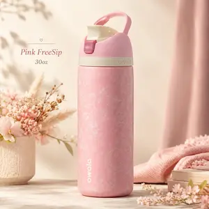 Owala FreeSip 32oz Pink Ribbon Toile Bottle New Box | Leakproof Vacuum Insulated Stainless Steel Water Bottle | Cute Pink Gift for Women Girlfriend Wife