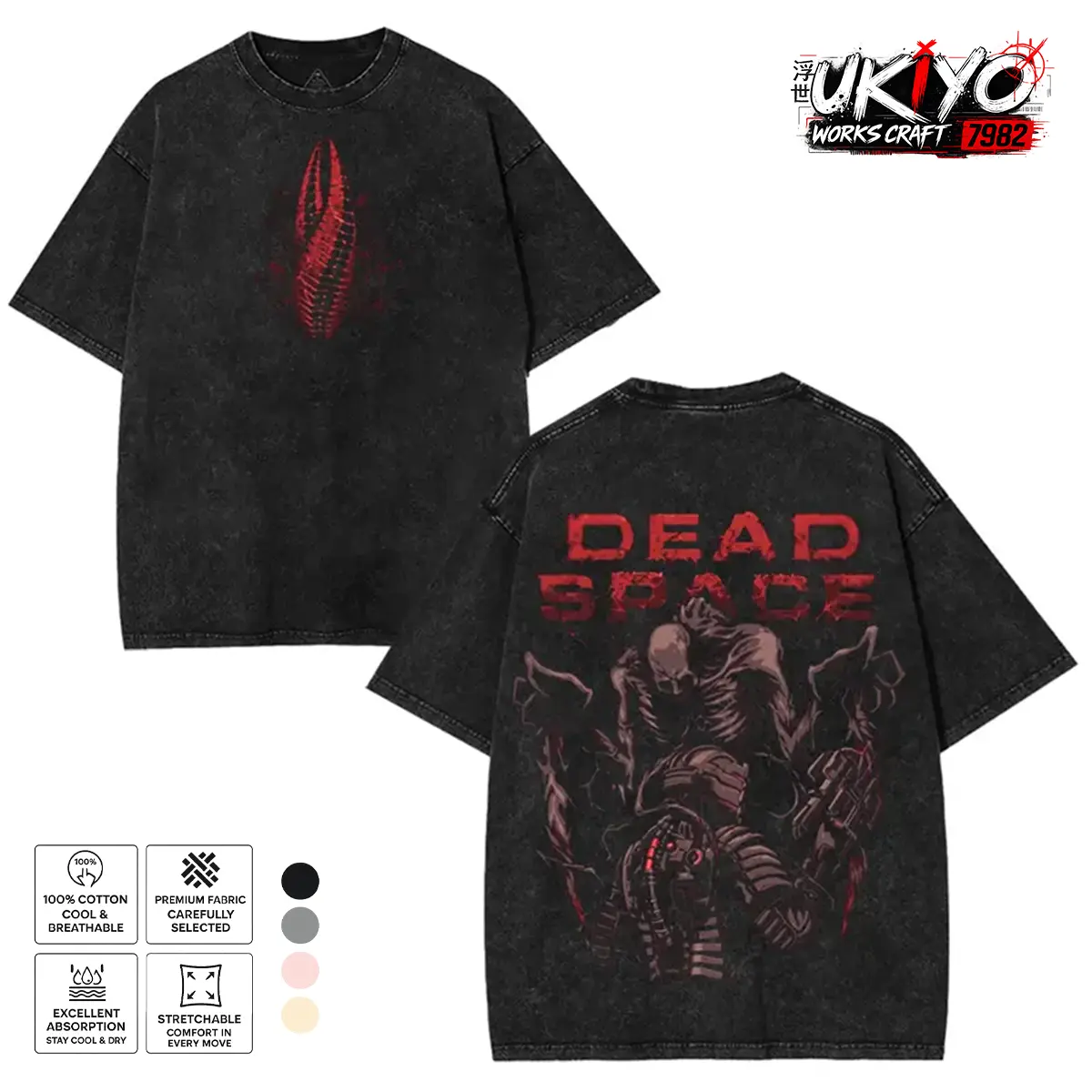 Dead Space Make Us game art Graphic Tee 2 Sided Washed Unisex Oversize T-Shirt, game apparel Fan Casual Gamer Streetwear men, Retro black game shirt
