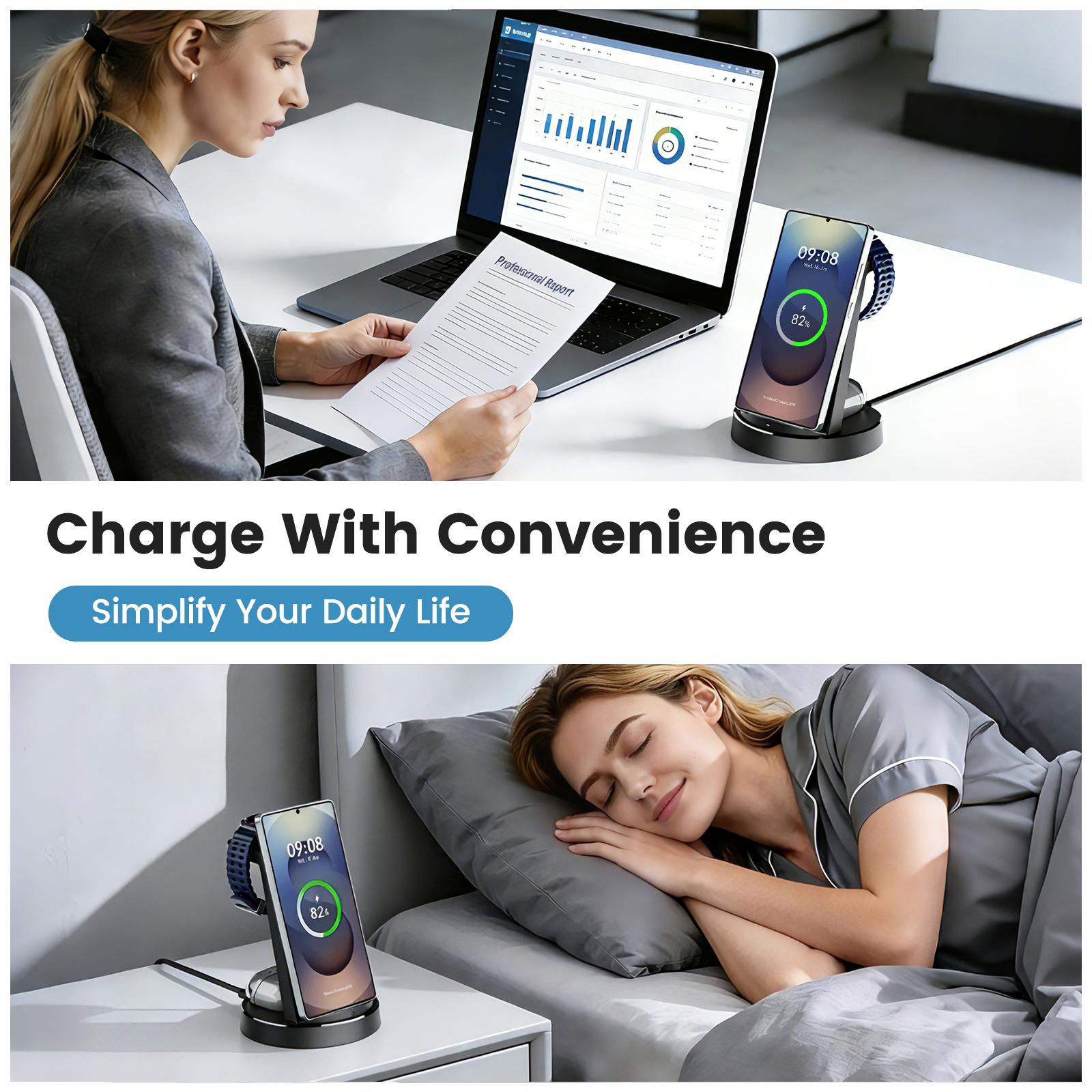 3 in 1 Wireless Charging Station for iPhone, 15W Wireless Charger for iPhone 17 16e 16 15 14 13 12 11 X Pro Max & Apple Watch - Wireless Charging Station for AirPods 4 3 Pro