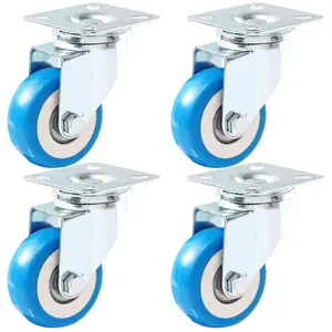 2 inch Plate Caster Swivel Plate On Blue Polyurethane Wheels 4 Pack