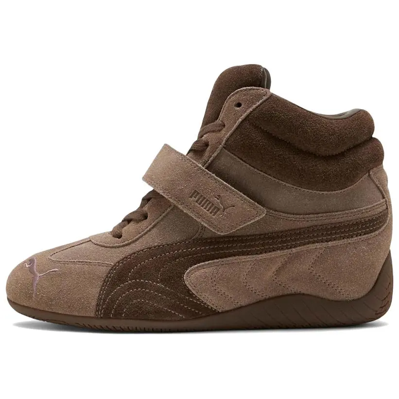 Puma Wmns Speedcat Wedge 'Totally Taupe Chocolate' Women's Velcro Closure Round Toe All Seasons Comfortable Durable Rubber Sole, Shoe, Casual, Shoes, Sneakers, Hook & Loop, Velcro Close, Wedge Shape, True Size