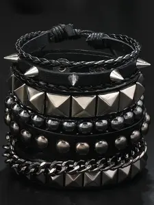 Punk Style Rivet & Beaded & Braided Decor Layered Bracelet Set, Stackable Bracelets, Fashionable Adjustable Bracelet for Party, Daily Clothing Decor, Trendy All-match & Exquisite Jewelry for Gift