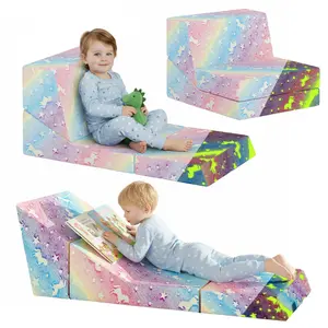 Lamerge Baxluxe Glow in The Dark Kids Sofa Bed, 3-in-1 Tri-Fold Floor Couch & Chair, Foldable Futon Mattress for Playroom & Sleepovers, Gift for Girls and Boys