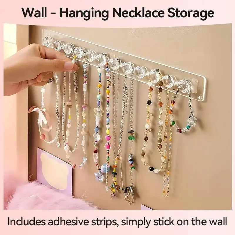 Wall-Mounted Necklace Organizer Rack, Transparent Jewelry Storage Box, Beauty Organizer, Home Display Stand for Necklaces Bracelets Rings, Accessories Box, 1 Piece Set