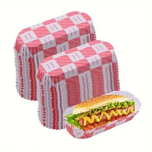 Hot dog tray packaging -100pcs hot dog trays, rectangular red and white checkered trays, perfect for sandwiches and burgers, suitable for holidays, graduation ceremonies