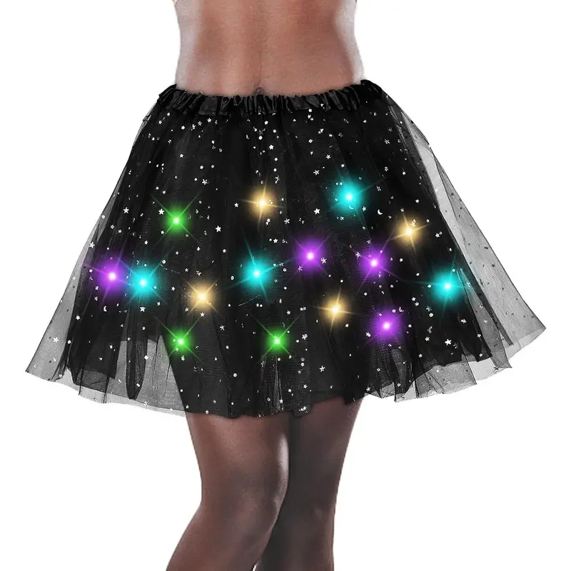 Women's LED Tutu Skirt Light Up Tutus Layered Tulle Ballet Skirt Sparkly Sequin Tutu Costume for Halloween Party Carnival