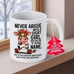 Funny "Never Argue with a Short Pretty Girl" Coffee Mug - 11oz (350ml) Cute Quote Cup, Non-Slip Surface, Hand Wash Only - Unique Gift for,, Birthdays, Christmas, Desk Decor