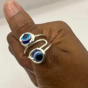 Evil Eye Adjustable Ring - Blue Eye Design, Adjustable Feature, as Shown in the Image