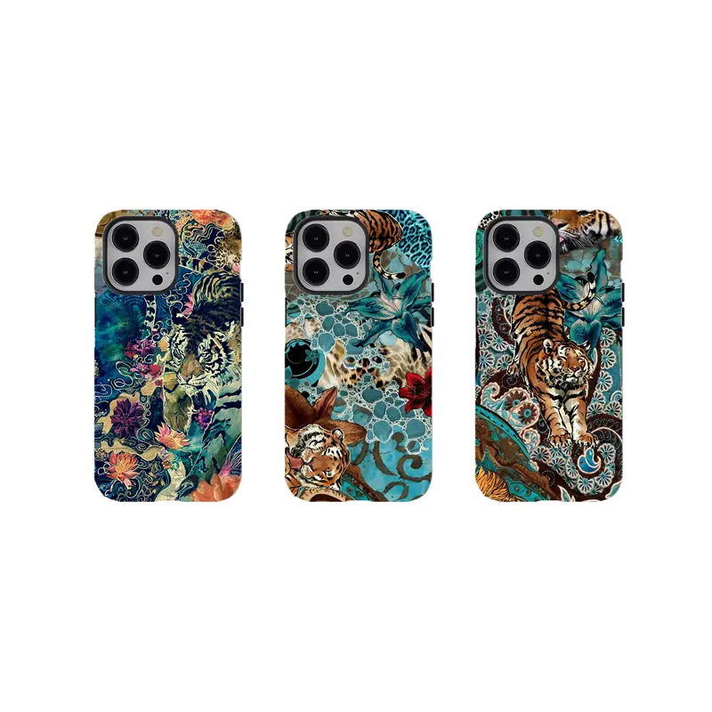 [No magnetic]  Boho Tiger Floral Phone Case,Exotic Blue Teal Aesthetic durable phone Cover,for iPhone 17 16 15 14 13 12 11 8 7 for Samsung Series,Shockproof Protective Dual-Layer design phone case,trending phone Cover,perfect gift for girl