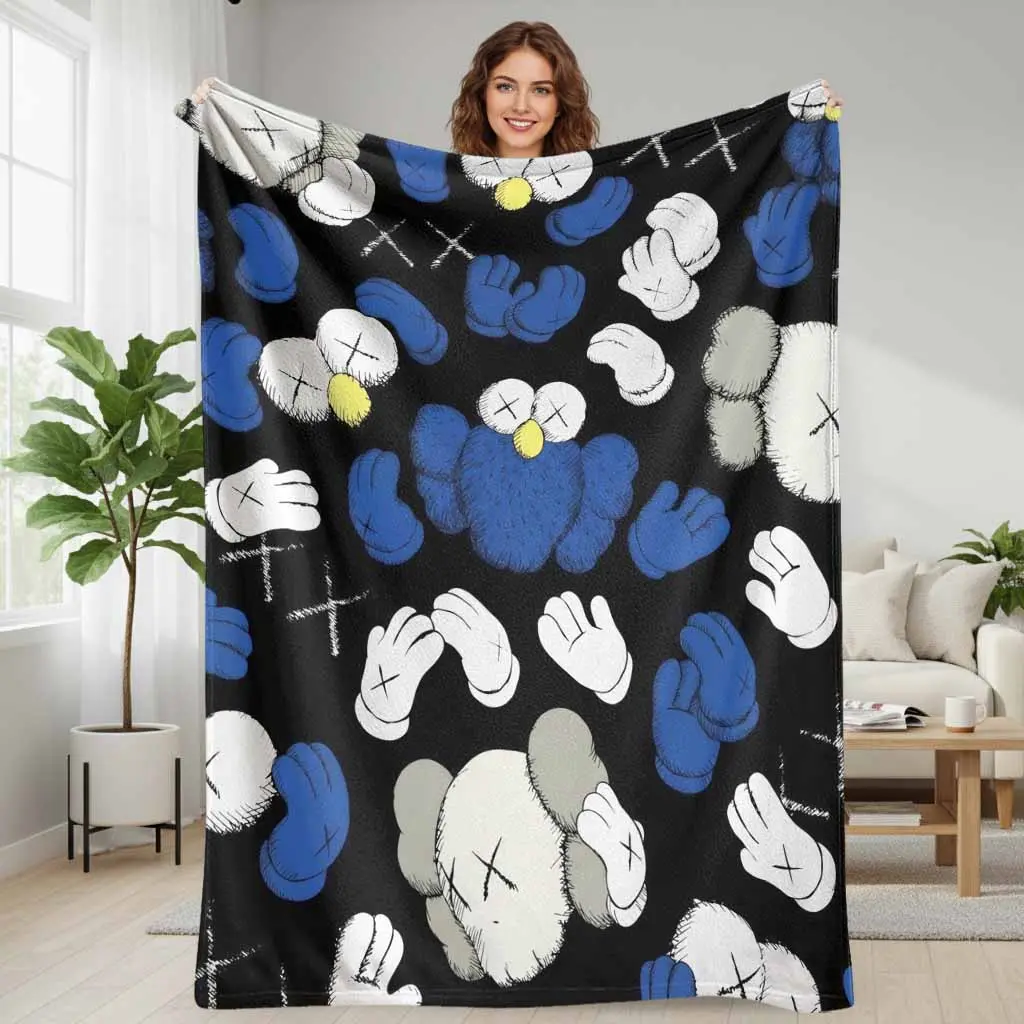 Cartoon Character Flannel Blanket - Wrinkle Resistant, Anti-Pilling, Bed-Size 60×80 in, HD Color Abstract Gloves & Crossed Eyes Print, Soft Cozy Warm Lightweight, Home & Office, Indoor/Outdoor, Ideal for Sofa, Gift Giving