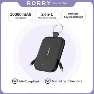 RORRY 5000mAh Portable Dual Cable Power Bank with Keychain for iPhone Android iPad Switch Lightweight Compact Gift Efficient Charging Stylish Design