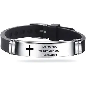 Inspirational Quote  Bracelets Faith Christian  Verse  ID Wristband Religious Gifts for Men Women Stainless Steel Rubber Adjustable