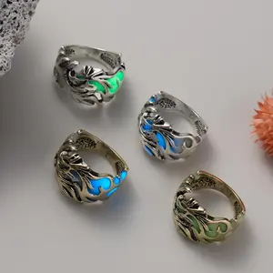 Vintage Dragon Rings for Men Glow In The Dark Adjustable Animal Opening Finger Glowing Ring Punk Hiphop Party Fashion Jewelry