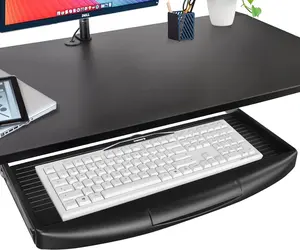 22"Wx11"D Sturdy Slide Out Pull Out Under Desk Keyboard Tray - Black Keyboard Holder Shelf Drawer Desk Extender for Standing & Regular Desks