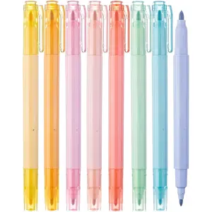 Dual Tip  Highlighters and Pens No Bleed, 8 Pack Assorted Colors Quick Dry Highlighters Set, Cute Markers,  Study Journaling School Office Supplies and Accessories (Pastel)
