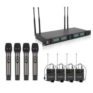 LMBGM K-27R UHF Wireless Microphone System, 4 Handheld Mics and 4 Bodypack Headset Mics, 164ft Range for Stage Conference Wedding Karaoke