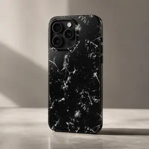 Canada Away Flag Design Pattern Phone Case, Black Marble Protective Case, Slim Shockproof Cover, Soccer Fan Gift, Durable Everyday Case
