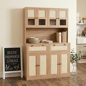 Large Pantry Cabinet with Charging Station, Kitchen Pantry Storage with Drawers and Power Outlet, Tall Kitchen Hutch with Countertop for Kitchen